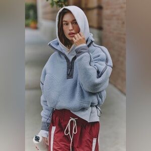 NWT Free People Movement Mountain High Half Zip Fleece In Steel Combo